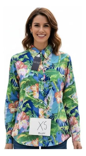 Camisa Ralph Lauren Mujer Talle Xxs Original 100 % Lino Verde Xxs - 6