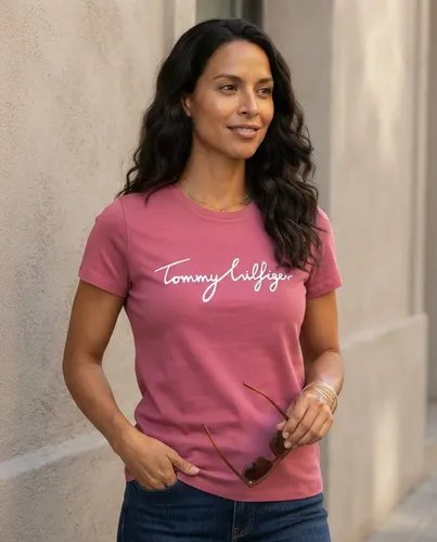 Remera Tommy Hilfiger Talle S De Mujer Original Morado S Estampa Localizada