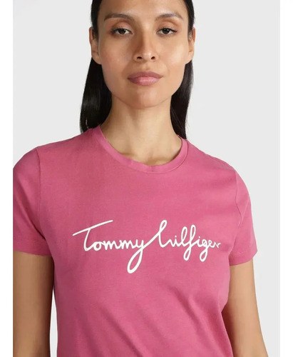 Remera Tommy Hilfiger Talle S De Mujer Original Morado S Estampa Localizada - 2