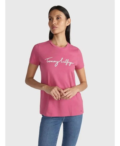 Remera Tommy Hilfiger Talle S De Mujer Original Morado S Estampa Localizada - 4