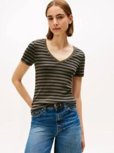 Remeras Tommy Hilfiger Mujer Talle Xxs Originales Gris Xxs Estampa Localizada - 3