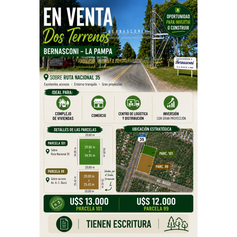 Se venden dos terrenos en Bernasconi L.P