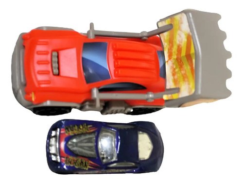 2 Autos Juguete 1 Azul Metal Y 1 Naranja Plástico Excavadora Hulk
