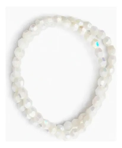 2 Pulseras Elastica De Cuentas Blancas Y Otras Petras Blanco 19 Cm