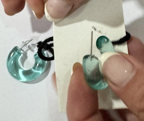 Aros Celeste Transparente En Forma De C Gruesa Resina 2,8cm Celeste - 8