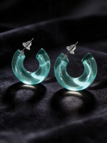 Aros Celeste Transparente En Forma De C Gruesa Resina 2,8cm Celeste - 9