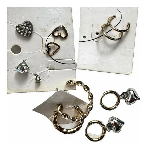 Aros Varios Y 5 Aros Único Acero Quirúrgico Aprox 1 Y 2,7 Cm Dorado