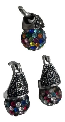 Aros Y Dije De Diseño Con Piedras Circonio Marca A0 Internat Azul