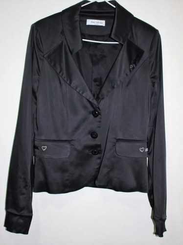 Blazer Elegante Negro T 40 Con Strash Entallado Corto Negro M