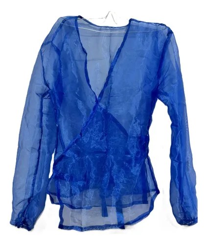 Blusa Abierta Con Cinto Blue Para Mujer Gasa T-l Oufit Danza Azul Lisa 3 - 2