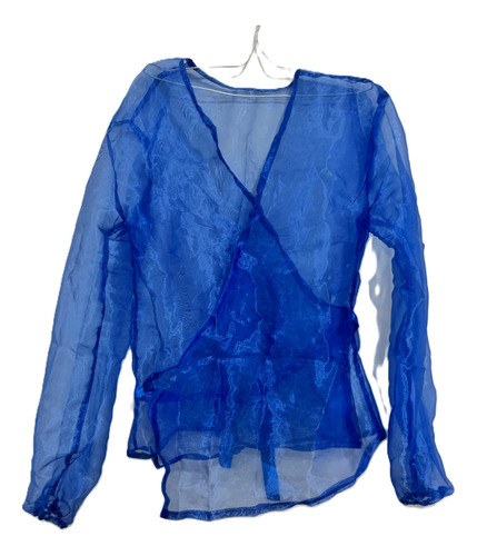 Blusa Abierta Con Cinto Blue Para Mujer Gasa T-l Oufit Danza Azul Lisa 3 - 4
