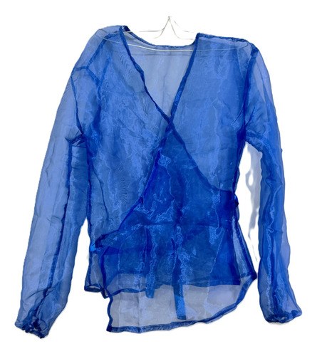 Blusa Abierta Con Cinto Blue Para Mujer Gasa T-l Oufit Danza Azul Lisa 3 - 6