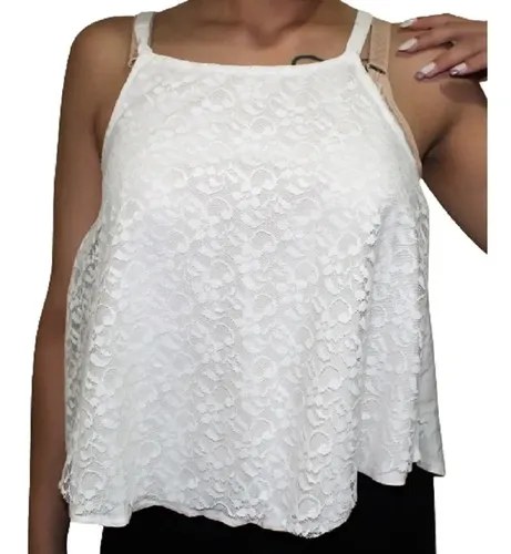 Blusa Blanco Tiza T 2 Con Encaje Excelente P 85 A 95 Busto Blanco M - 5
