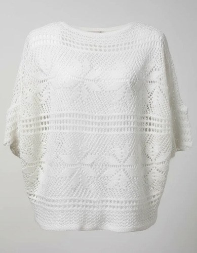 Blusa Tejida Blanca T-m Hilo Algodon Hombro 44 Largo 62 Blanco M