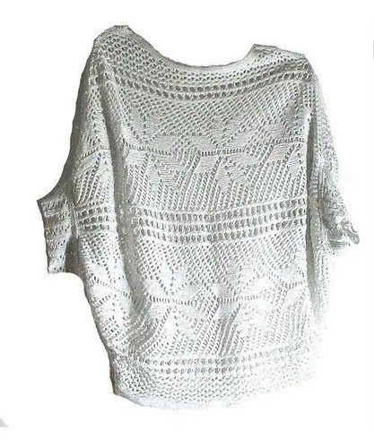 Blusa Tejida Blanca T-m Hilo Algodon Hombro 44 Largo 62 Blanco M - 2