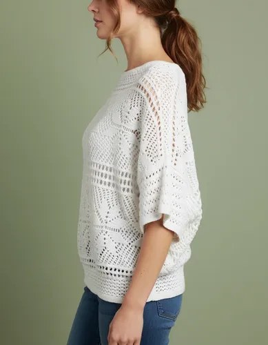 Blusa Tejida Blanca T-m Hilo Algodon Hombro 44 Largo 62 Blanco M - 5