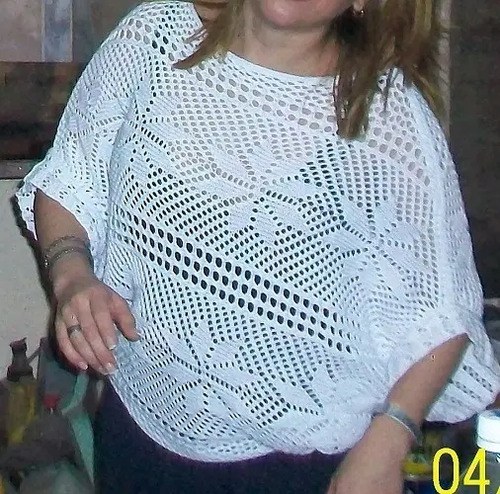 Blusa Tejida Blanca T-m Hilo Algodon Hombro 44 Largo 62 Blanco M - 6