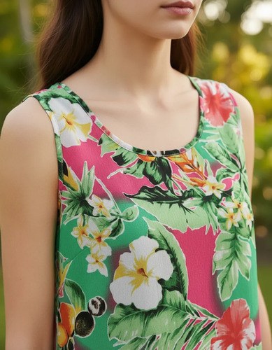 Blusa Vestir Gasa T-m Ndian Style Mujer Sin Manga Floreada Verde Floreada M - 4