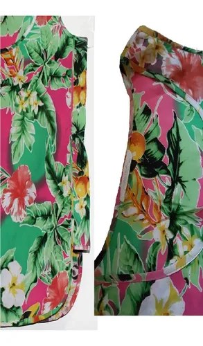 Blusa Vestir Gasa T-m Ndian Style Mujer Sin Manga Floreada Verde Floreada M - 12