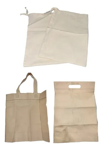 Bolsa X 2 Cordón Guarda Todo 30 X 20 Cm Beige Liso +3 Bolsas Beige Liso