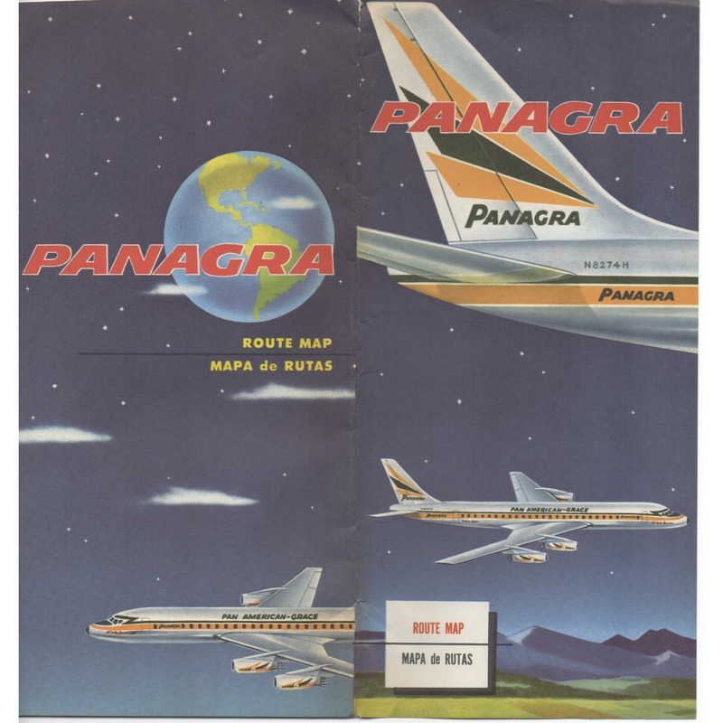 Antiguo folleto de Panagra lineas aéreas con mapas de rutas de América