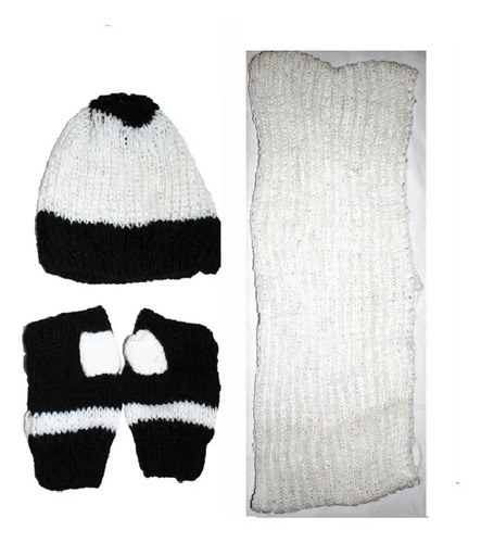 Bufanda Blanca Ciega Gorro Y Guantes Blanco Y Negro De Lana Blanco Liso