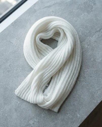 Bufanda Blanca Ciega Tejida Lana Largo 119 Cm Ancho 16 Cm Blanco Liso Unico