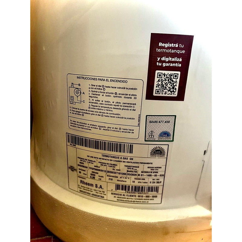 Termotanque Sherman 80L Multigas Nuevo Sin Uso TPGP080MSH13 - 3