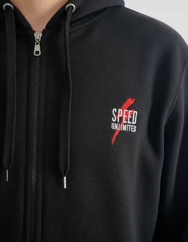Buzo Speed Txl Algodón Con Frisa Con Capucha Spf Xl Negro Lisa - 10