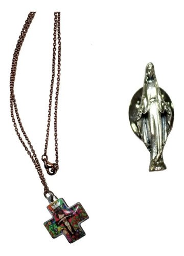 Cadenita Dije Virgen Y Prenedor Virgen Dorado Oscuro
