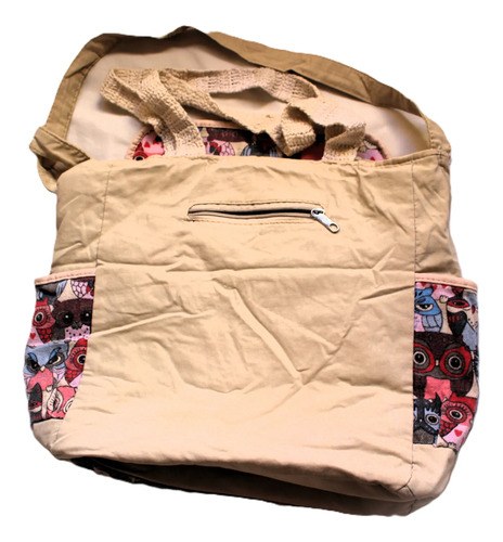 Cartera Beige Buho Gabardina Gruesa Bolsillos Liviana Beige Búho - 9
