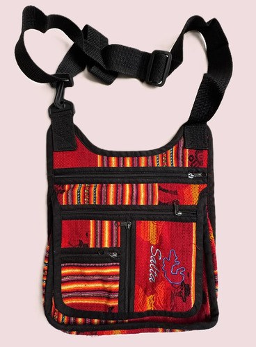 Cartera Chica Bandolera Aguayo Salta Aguayo Asas Negras Bordó Rayas Plastico Negro