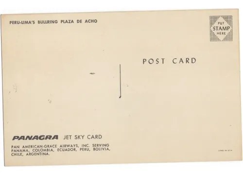 Antigua Tarjeta Postal Plaza De Toros Lima De Panagra (1960) - 2