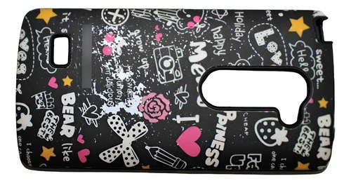 Funda Floral Silicona Para LG Leon Tapa Trasera Negro