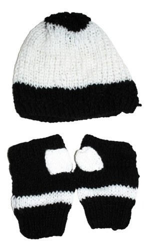 Gorro De Lana Tejido A Mano Y Guantes En Blancoy Negro Negro Unico - 2