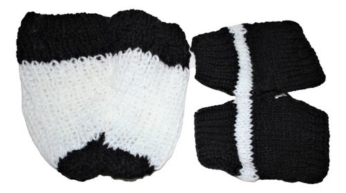 Gorro De Lana Tejido A Mano Y Guantes En Blancoy Negro Negro Unico - 5