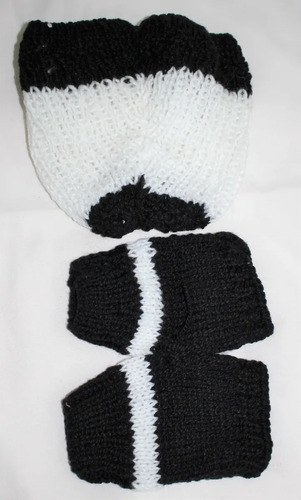 Gorro De Lana Tejido A Mano Y Guantes En Blancoy Negro Negro Unico - 6