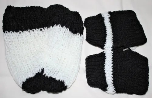 Gorro De Lana Tejido A Mano Y Guantes En Blancoy Negro Negro Unico - 7