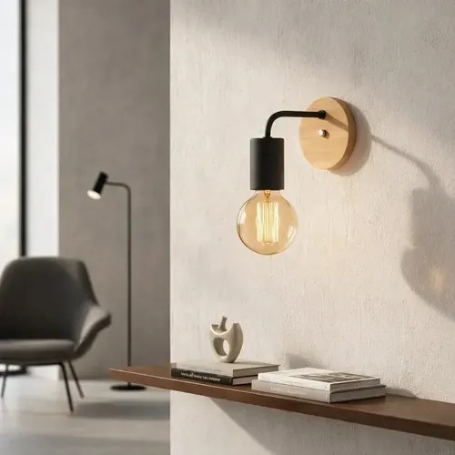 Aplique Para Pared Vintage Imola Base Simil Madera Ferrolux Negro