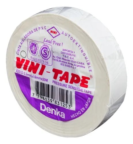 Cinta Aisladora Vini Tape Rollo 19mm X 20 Metros Colores Color Blanco Lisa