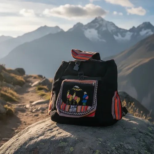 Mochila Aguayo Artesanal Andina Urbana Escolar Viaje Negro Tejido