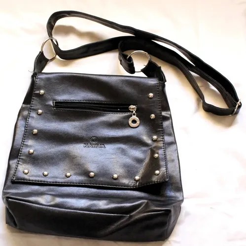 Morral Cartera Negro Símil Cuero Piu Excelente Negro Liso Níquel - 3