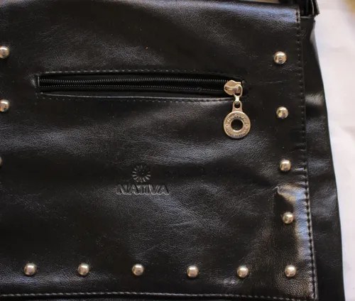 Morral Cartera Negro Símil Cuero Piu Excelente Negro Liso Níquel - 8