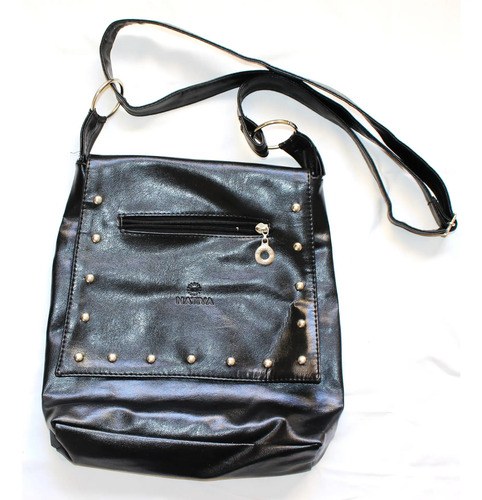 Morral Cartera Negro Símil Cuero Piu Excelente Negro Liso Níquel - 9