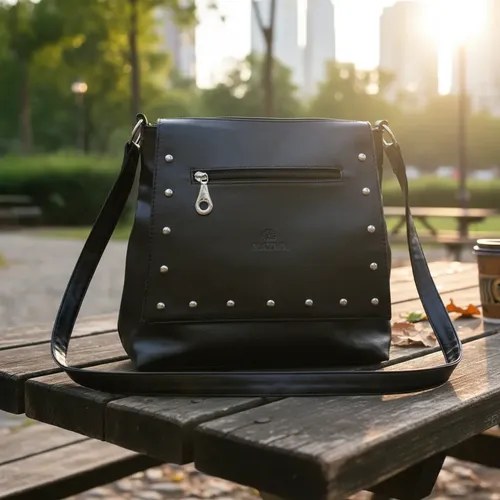 Morral Cartera Negro Símil Cuero Piu Excelente Negro Liso Níquel - 10