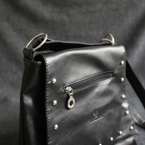 Morral Cartera Negro Símil Cuero Piu Excelente Negro Liso Níquel - 11