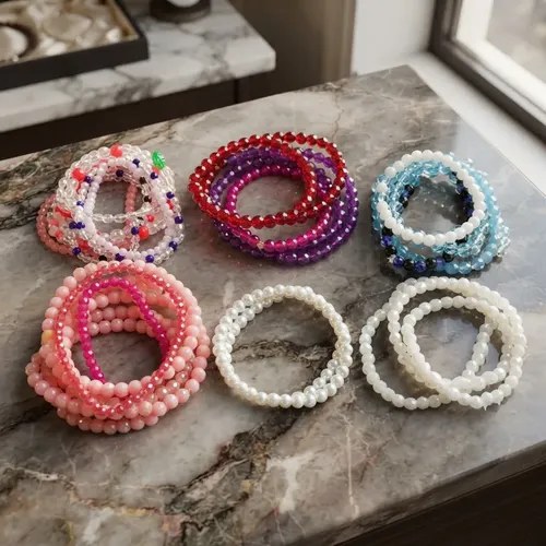 Packs 6 Pulseras Elastizadas Cuentas Y Perlas Varios Colores Celeste 19 Cm 20 Cm