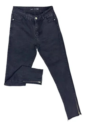 Pantalon Jeans Mujer Negro T-44 Skinny Elastizado Tiro Alto Negro Liso L - 2
