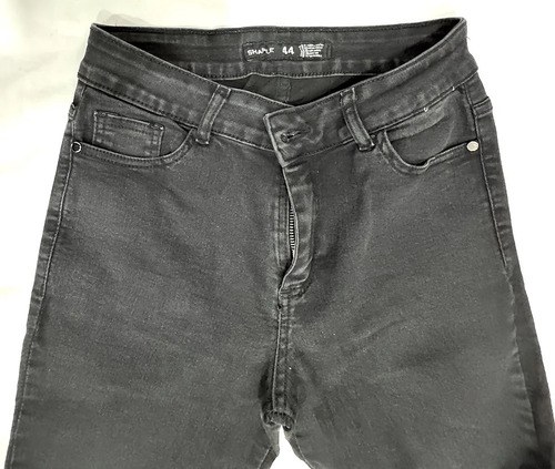 Pantalon Jeans Mujer Negro T-44 Skinny Elastizado Tiro Alto Negro Liso L - 3
