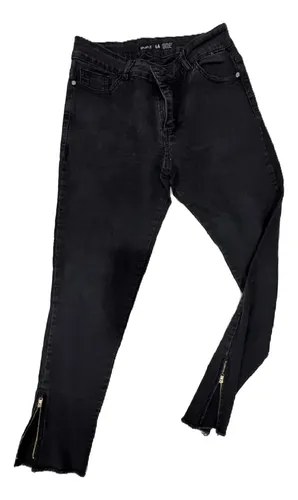 Pantalon Jeans Mujer Negro T-44 Skinny Elastizado Tiro Alto Negro Liso L - 6